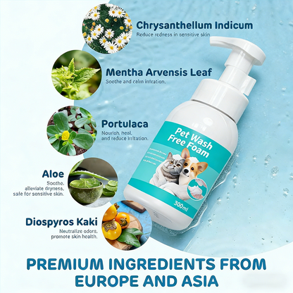 Quick Pet Bath Set - No-Rinse Foam + Bath & Grooming Gloves