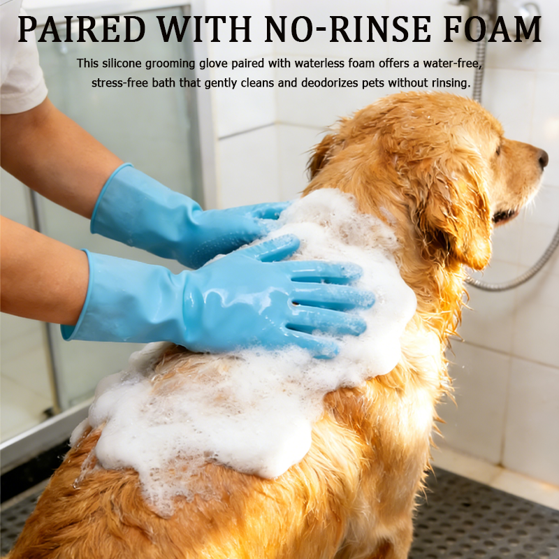 Quick Pet Bath Set - No-Rinse Foam + Bath & Grooming Gloves