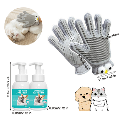 Quick Pet Bath Set - No-Rinse Foam + Bath & Grooming Gloves