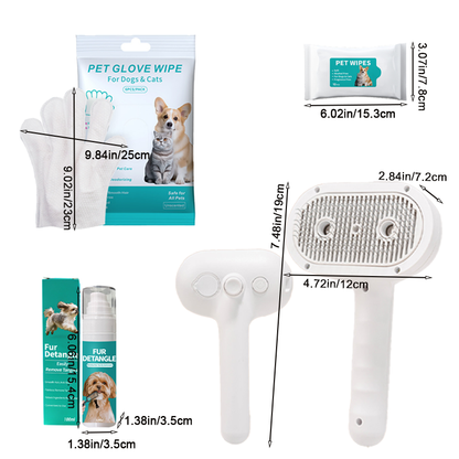 Complete Pet Grooming Set - Double-headed Electric Spray Brush, Spray, Wipes & Glove