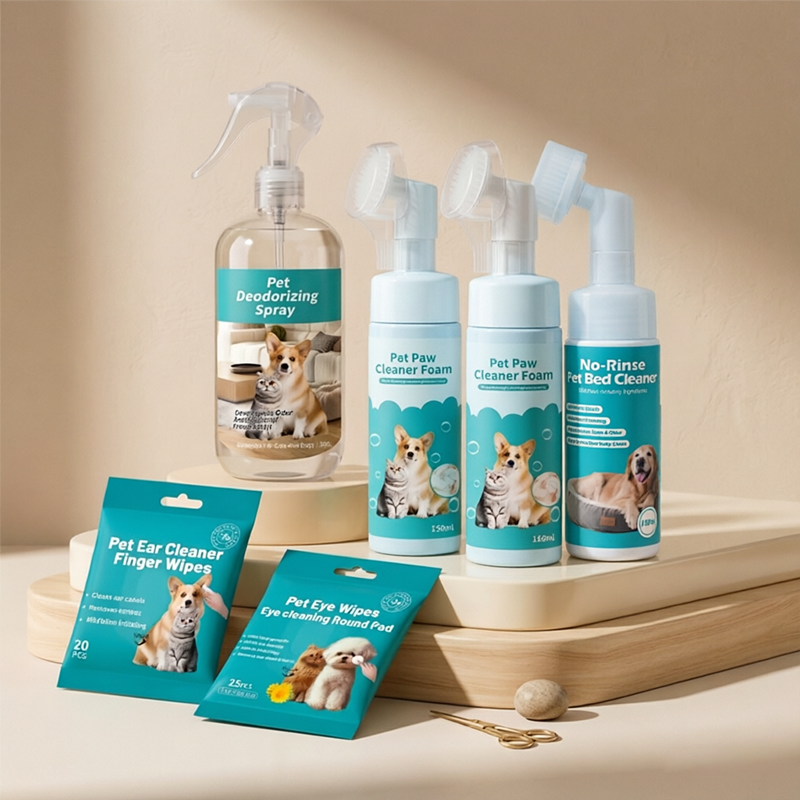 Complete Pet Cleaning Kit - Paw Foam, Deodorizer Spray, Ear & Eye Cleaning Set