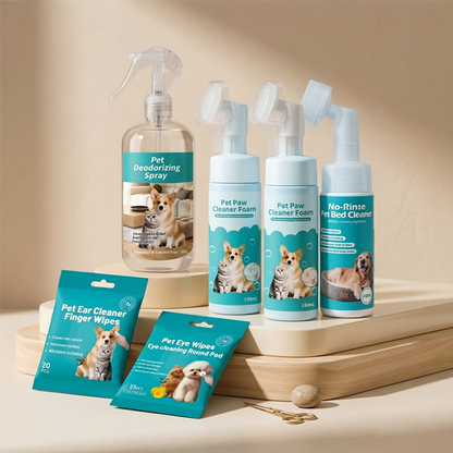 Complete Pet Cleaning Kit - Paw Foam, Deodorizer Spray, Ear & Eye Cleaning Set