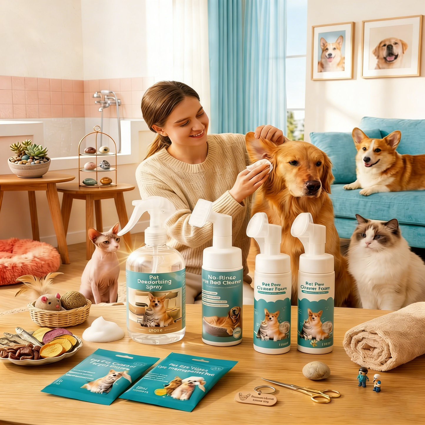 Complete Pet Cleaning Kit - Paw Foam, Deodorizer Spray, Ear & Eye Cleaning Set