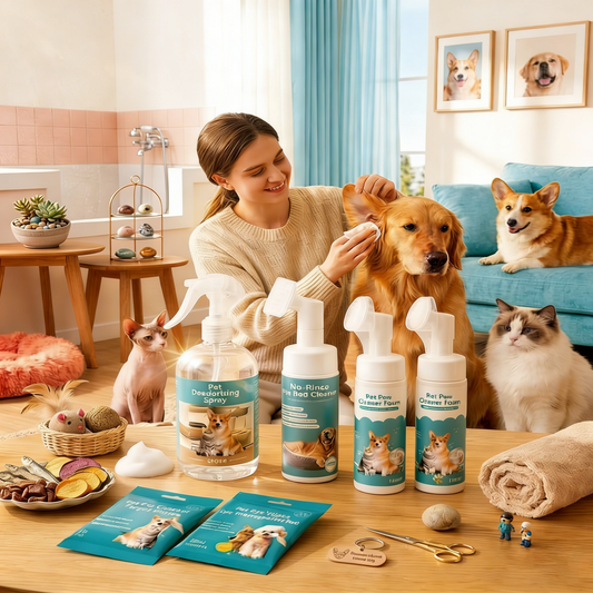 Complete Pet Cleaning Kit - Paw Foam, Deodorizer Spray, Ear & Eye Cleaning Set