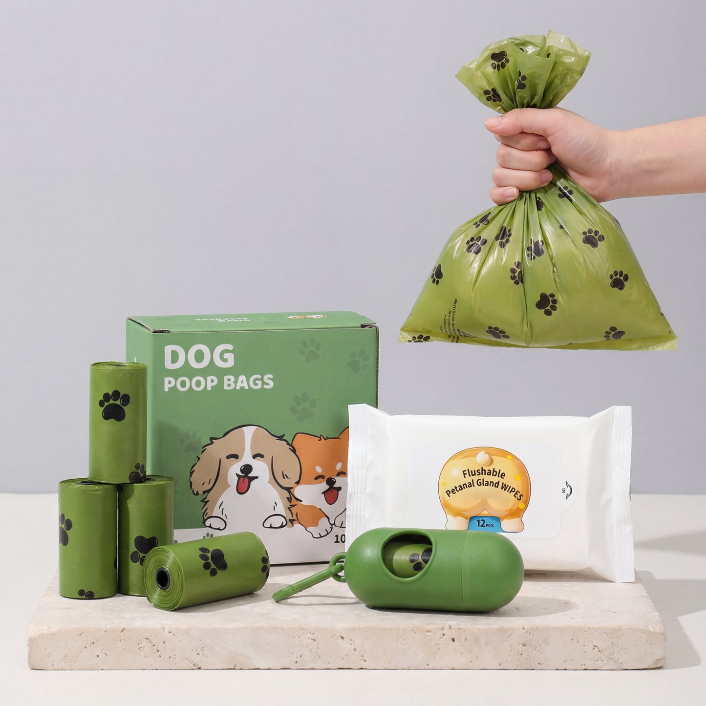 Eco-Friendly Dog Walking Kit - Biodegradable Bags(Fragrance) & Cleaning Wipes